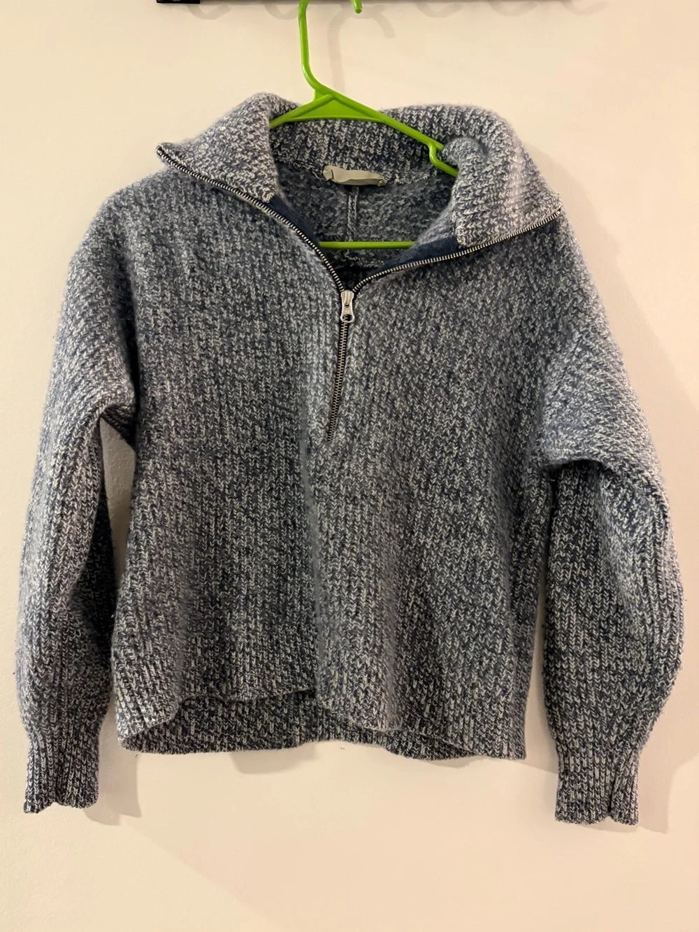 Everlane Heathered Blue-Gray Zip Knit Sweater, 100% wool - Picture 1 of 7